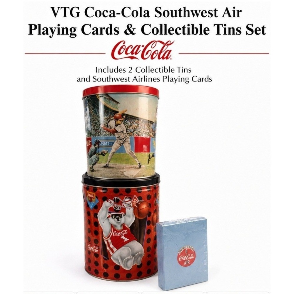 VTG‎ Coca-Cola Southwest Airlines Playing Cards & Collectible Sports Tins Set